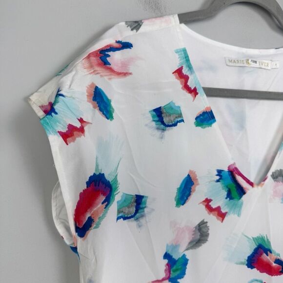 MARIE OLIVER | Andi Colorful Watercolor Print V-Neck Dress Women’s Size Small - Picture 3 of 10